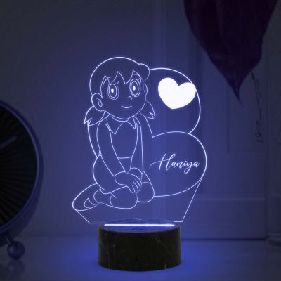 3D Illusion Suzuka Cartoon Night Lamp with Multicolored Light  Customized with Name Best Gift for Children Girls Boys Gift for Cartoon Lover Wooden Base